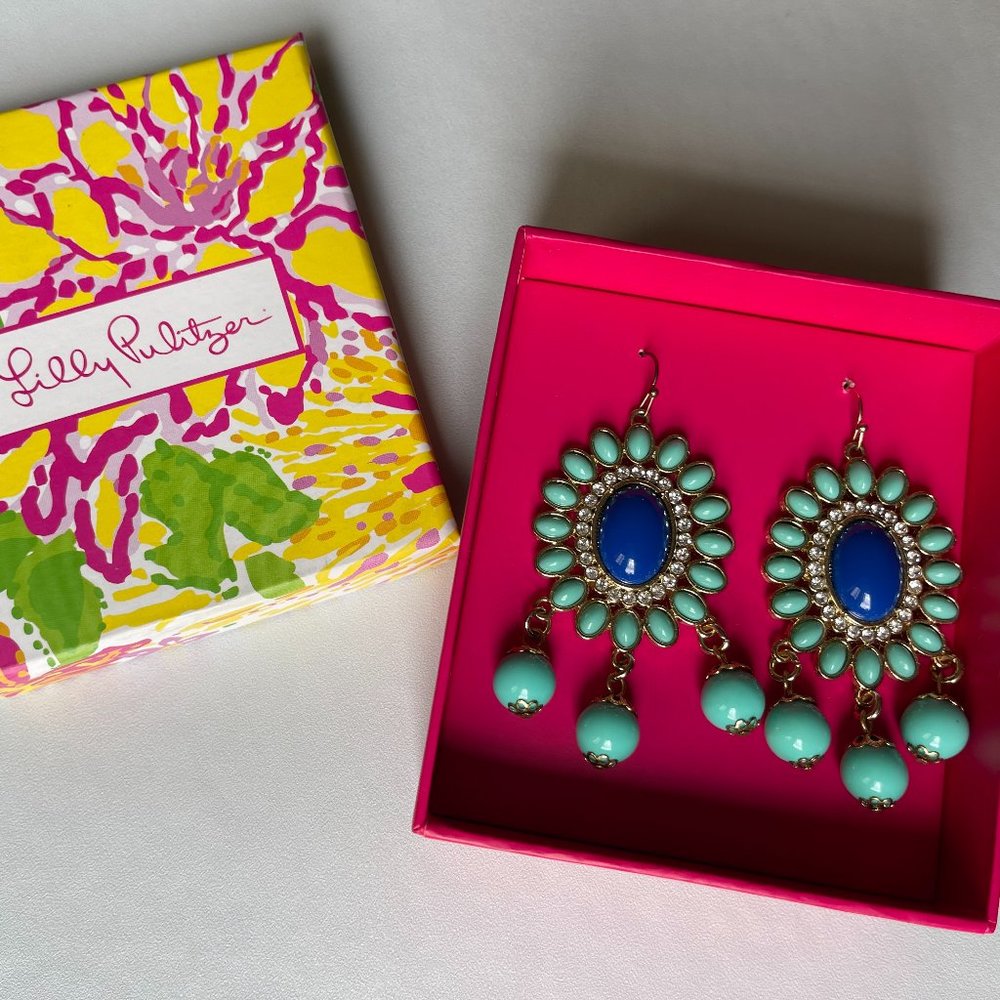 Lilly Pulitzer Turquoise and Royal Blue Statement Drop Earrings